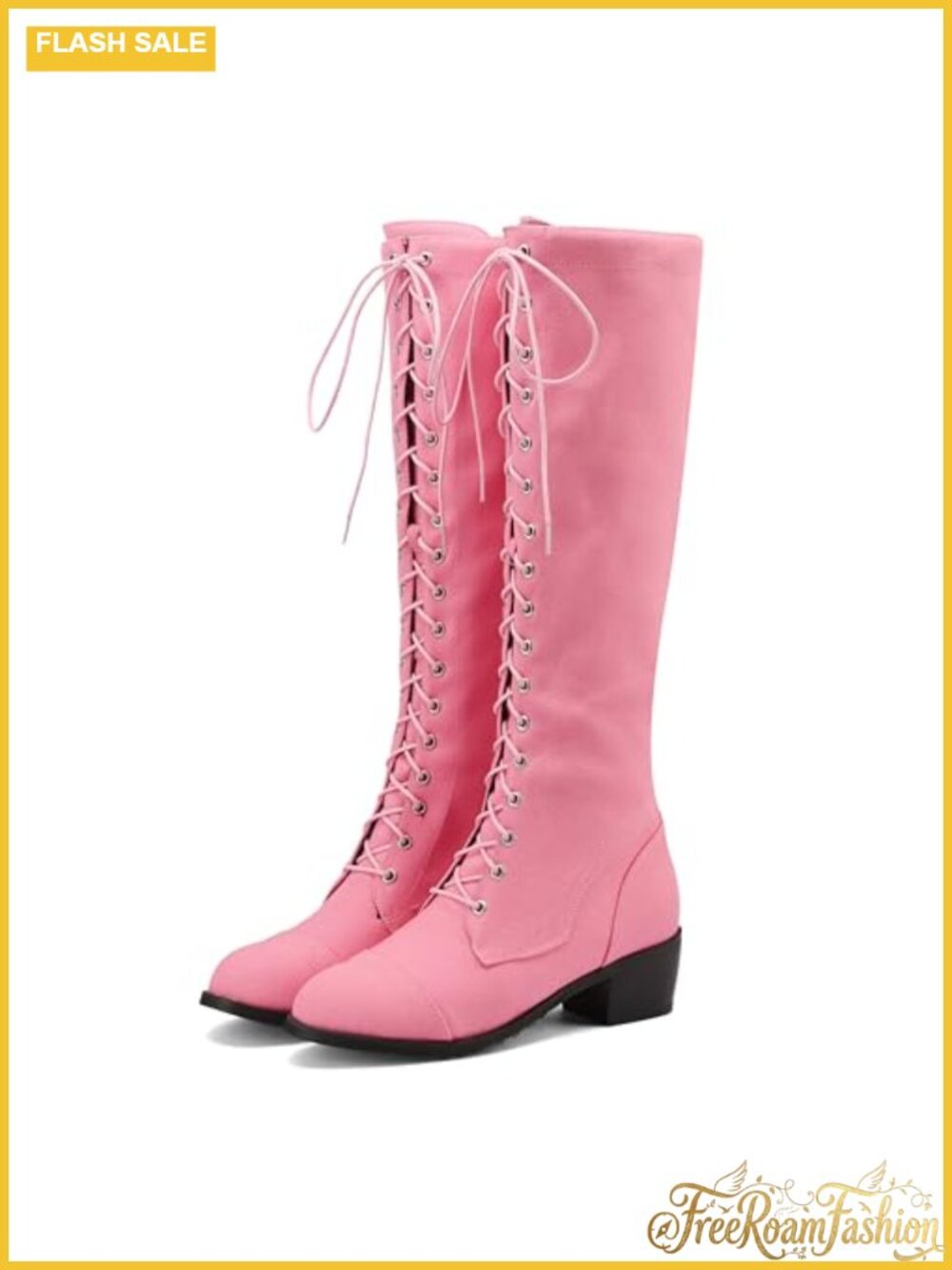 Womens Knee High Combat Boots Lace Up Synthetic Military Riding Boots